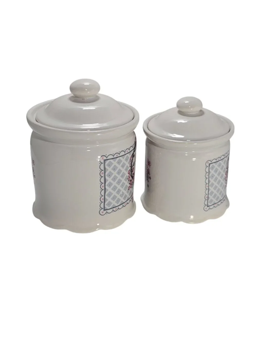 1980s Canister Set /2 Veranda Hearts Roses Basket Cottagecore vtg kitchen storag